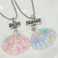 Resin Zinc Alloy Necklace, with Resin, Shell, plated, 2 pieces & for children & ball chain & with letter pattern Approx 17.7 Inch 