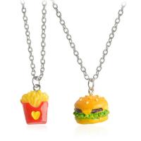 Resin Zinc Alloy Necklace, with Resin, with 2inch extender chain, food shape, platinum color plated, 2 pieces & for children & oval chain  Approx 17.7 Inch 