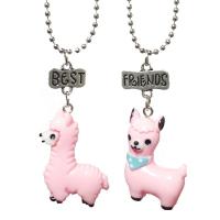 Resin Zinc Alloy Necklace, Sheep, platinum color plated, 2 pieces & for children & ball chain & with letter pattern, pink Approx 17.7 Inch 