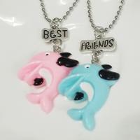 Resin Zinc Alloy Necklace, with Resin, Dolphin, platinum color plated, 2 pieces & for children & ball chain & with letter pattern Approx 17.7 Inch 