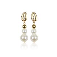 Plastic Pearl Zinc Alloy Earring, with Shell, KC gold color plated, fashion jewelry & for woman, metallic color plated 