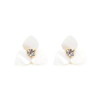 White Shell Earrings, Zinc Alloy, with Shell, Flower, plated, fashion jewelry & for woman & with rhinestone 