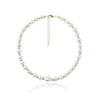 Fashion Choker Necklace, Zinc Alloy, with Plastic Pearl, with 2.76 inch extender chain, KC gold color plated, for woman, metallic color plated Approx 12.99 Inch 