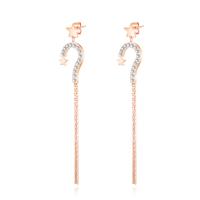 Fashion Fringe Earrings, Stainless Steel, plated, fashion jewelry & with cubic zirconia, rose gold color 