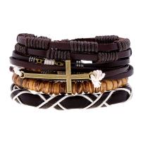 Faux Leather Bracelet Set, bracelet, with Wax Cord, 4 pieces & fashion jewelry & for man, 60mm 