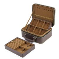 Boîte à bijoux multifonctions, cuir PU, avec velours de coton, Double couche, brun Vendu par PC