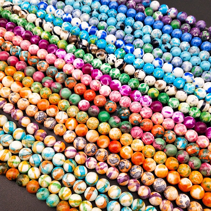 Regen Blume Stein Perlen, Edelstein, rund, poliert, DIY & verschiedene Größen vorhanden, keine, verkauft von Strang