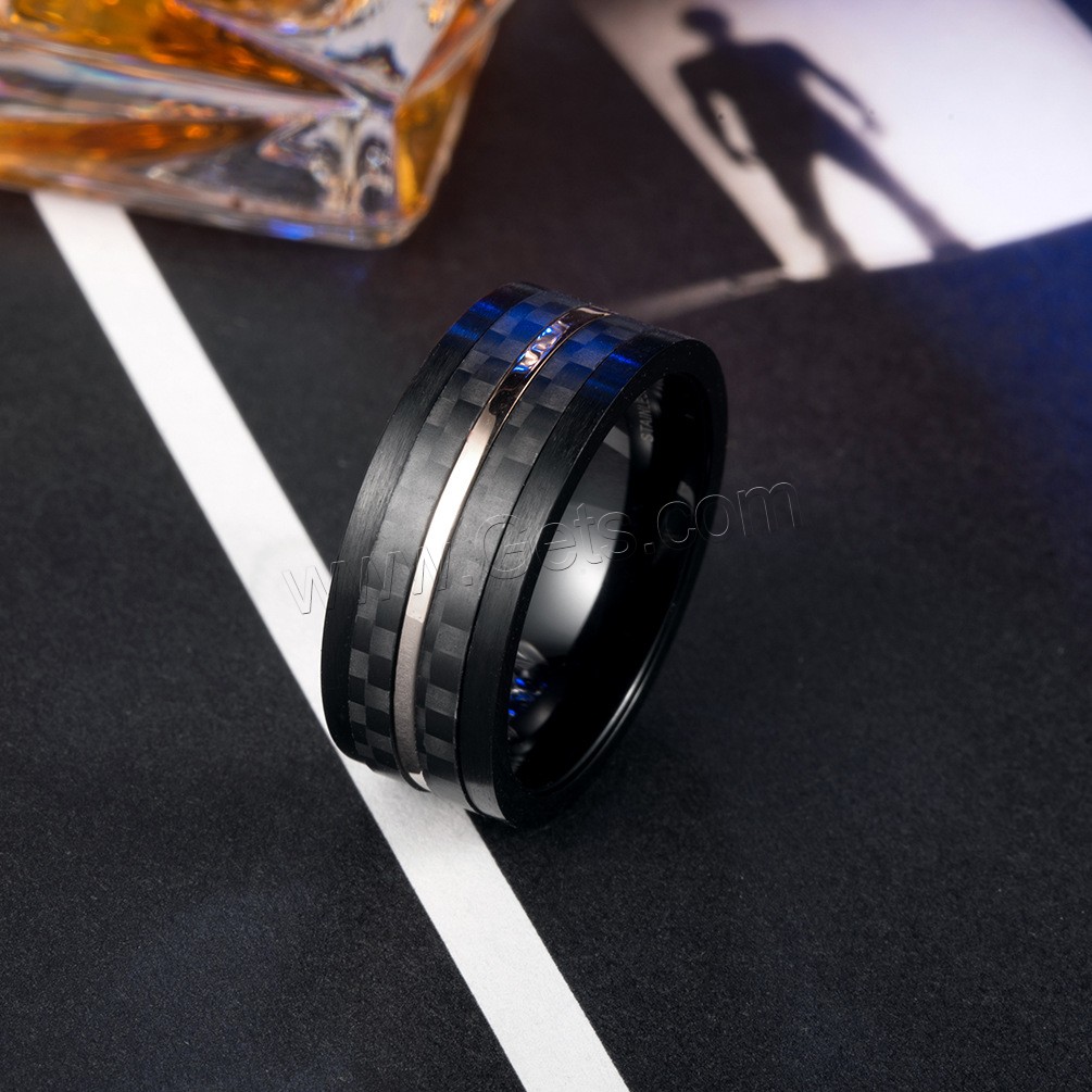 Men Stainless Steel Ring in Bulk, with Carbon Fibre, plated, different size for choice & for man, black, Sold By PC