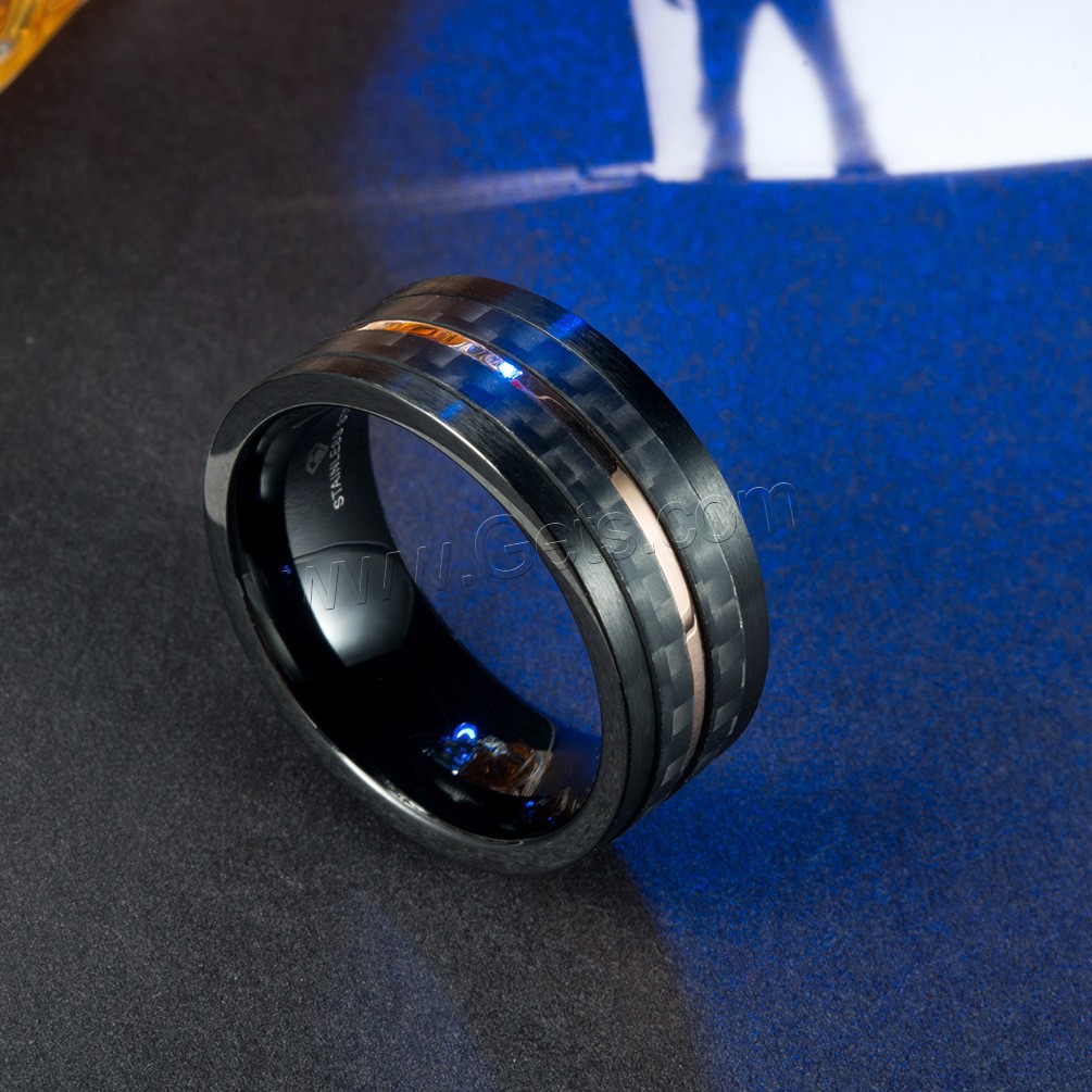 Нержавеющая сталь Человек палец кольцо, нержавеющая сталь, с Углеродное волокно, Другое покрытие, разный размер для выбора & Мужский, черный, продается PC