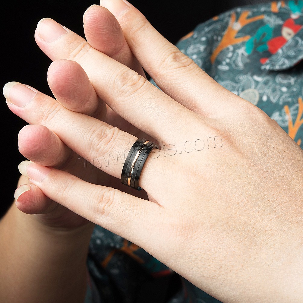 Нержавеющая сталь Человек палец кольцо, нержавеющая сталь, с Углеродное волокно, Другое покрытие, разный размер для выбора & Мужский, черный, продается PC
