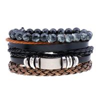 Faux Leather Bracelet Set, bracelet, with Wax Cord, vintage & 4 pieces 