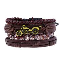 Faux Leather Bracelet Set, wrist wreath, with Wax Cord, vintage & 4 pieces, 60mm 