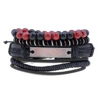 Faux Leather Bracelet Set, bracelet, with Wax Cord, vintage & 4 pieces, 60mm 