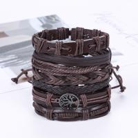 Leather Bracelet Set, bracelet, with Wax Cord, 6 pieces & vintage 60mm 