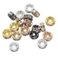 Brass Spacer Beads, Flat Round, plated & with rhinestone 
