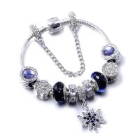 Zinc Alloy European Bracelets, silver color plated & snake chain & for woman & with rhinestone 