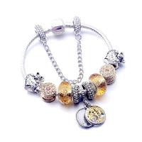 Zinc Alloy European Bracelets, with Crystal, silver color plated & snake chain & for woman & with rhinestone 