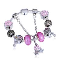 Zinc Alloy European Bracelets, silver color plated & snake chain & for woman & enamel & with rhinestone 