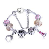 Zinc Alloy European Bracelets, with Crystal, silver color plated & snake chain & for woman & enamel & with rhinestone 