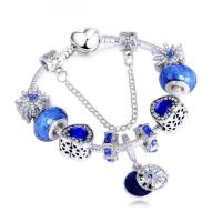Zinc Alloy European Bracelets, with Resin, silver color plated & snake chain & for woman & enamel & with rhinestone 