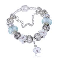 Zinc Alloy European Bracelets, with Lampwork, silver color plated & snake chain & for woman & enamel & with rhinestone 