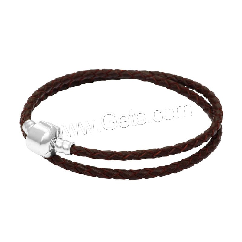 Cowhide Bracelets, Faux Leather, silver color plated, Double Layer & different length for choice & DIY & for woman, more colors for choice, 3mm, Sold By Strand