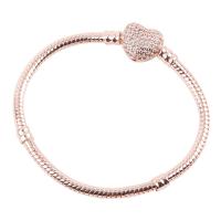Brass Chain European Bracelets, Heart, plated & DIY & snake chain & micro pave cubic zirconia & for woman 5mm 