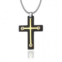 Stainless Steel Cross Pendants, with Carbon Fibre, plated, for man, gold 