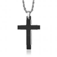 Stainless Steel Cross Pendants, with Carbon Fibre, plated, for man, black 