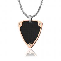Stainless Steel Pendants, with Carbon Fibre, plated, for man, rose gold color 