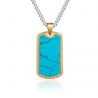 Stainless Steel Pendants, with turquoise, gold color plated, for man, blue 