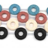 Multicolor Lava Perlen, Kreisring, keine, frei von Nickel, Blei & Kadmium, 34x34mm, 8PCs/Strang, verkauft von Strang