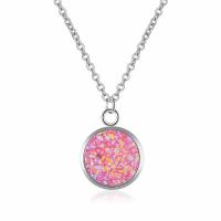 Stainless Steel Jewelry Necklace, with Resin, Flat Round, plated, DIY & oval chain Approx 15.7 Inch 