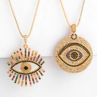 Cubic Zircon Micro Pave Brass Necklace, with 2inch extender chain, Evil Eye, 18K gold plated, box chain & micro pave cubic zirconia & for woman Approx 15.7 Inch 