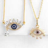Cubic Zircon Micro Pave Brass Necklace, Evil Eye, 18K gold plated, oval chain & box chain & micro pave cubic zirconia & for woman Approx 16.7 Inch 