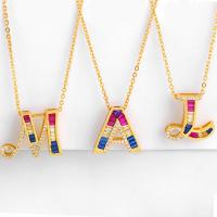 Cubic Zircon Micro Pave Brass Necklace, with 2inch extender chain, Alphabet Letter, 18K gold plated, oval chain & micro pave cubic zirconia & for woman Approx 15.7 Inch 