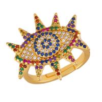 Cubic Zirconia Micro Pave Brass Finger Ring, Evil Eye, 18K gold plated, adjustable & micro pave cubic zirconia & for woman, multi-colored 