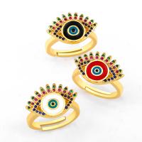 Cubic Zirconia Micro Pave Brass Finger Ring, Evil Eye, 18K gold plated, adjustable & micro pave cubic zirconia & for woman & enamel 