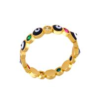 Cubic Zirconia Micro Pave Brass Finger Ring, Evil Eye, 18K gold plated & micro pave cubic zirconia & for woman & enamel, multi-colored 