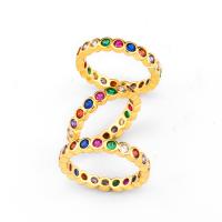 Cubic Zirconia Micro Pave Brass Finger Ring, 18K gold plated & micro pave cubic zirconia & for woman, multi-colored, 3mm 