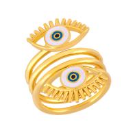 Brass Finger Ring, Evil Eye, 18K gold plated, adjustable & for woman & enamel 