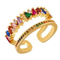 Zircon pavent l'anneau en laiton de doigt, Plaqué or 18K, réglable & pavé de micro zircon & pour femme, multicolore Vendu par PC
