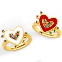 Cubic Zirconia Micro Pave Brass Finger Ring, Heart, 18K gold plated, adjustable & micro pave cubic zirconia & for woman & enamel 