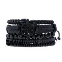 Faux Leather Bracelet Set, wrist wreath, with Wax Cord, vintage & 4 pieces, 60mm 