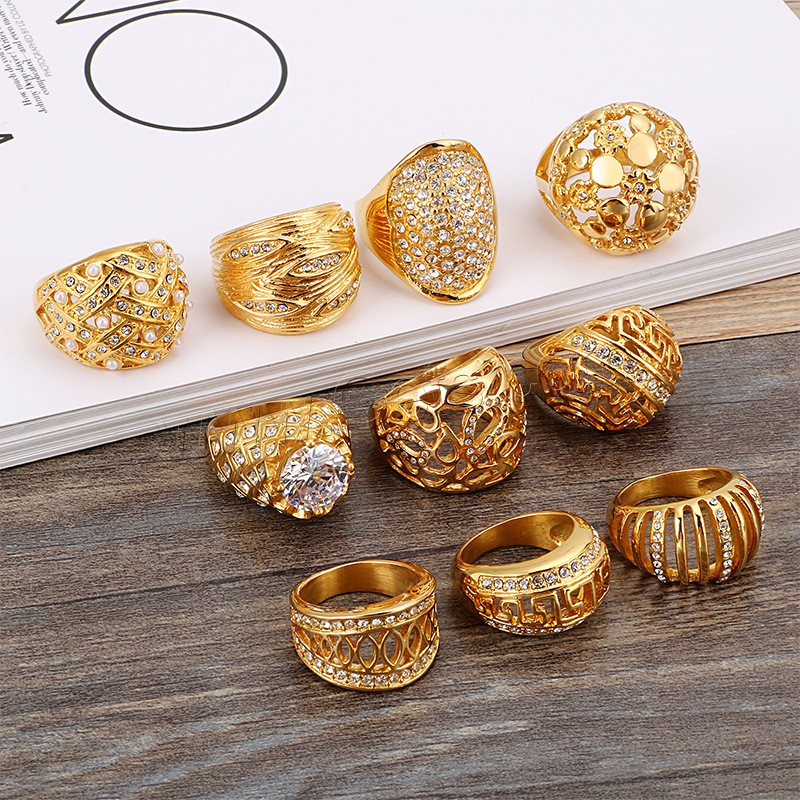 Rhinestone Stainless Steel Finger Ring, 18K gold plated, different size for choice & different styles for choice & for woman & with rhinestone, more colors for choice, Sold By PC