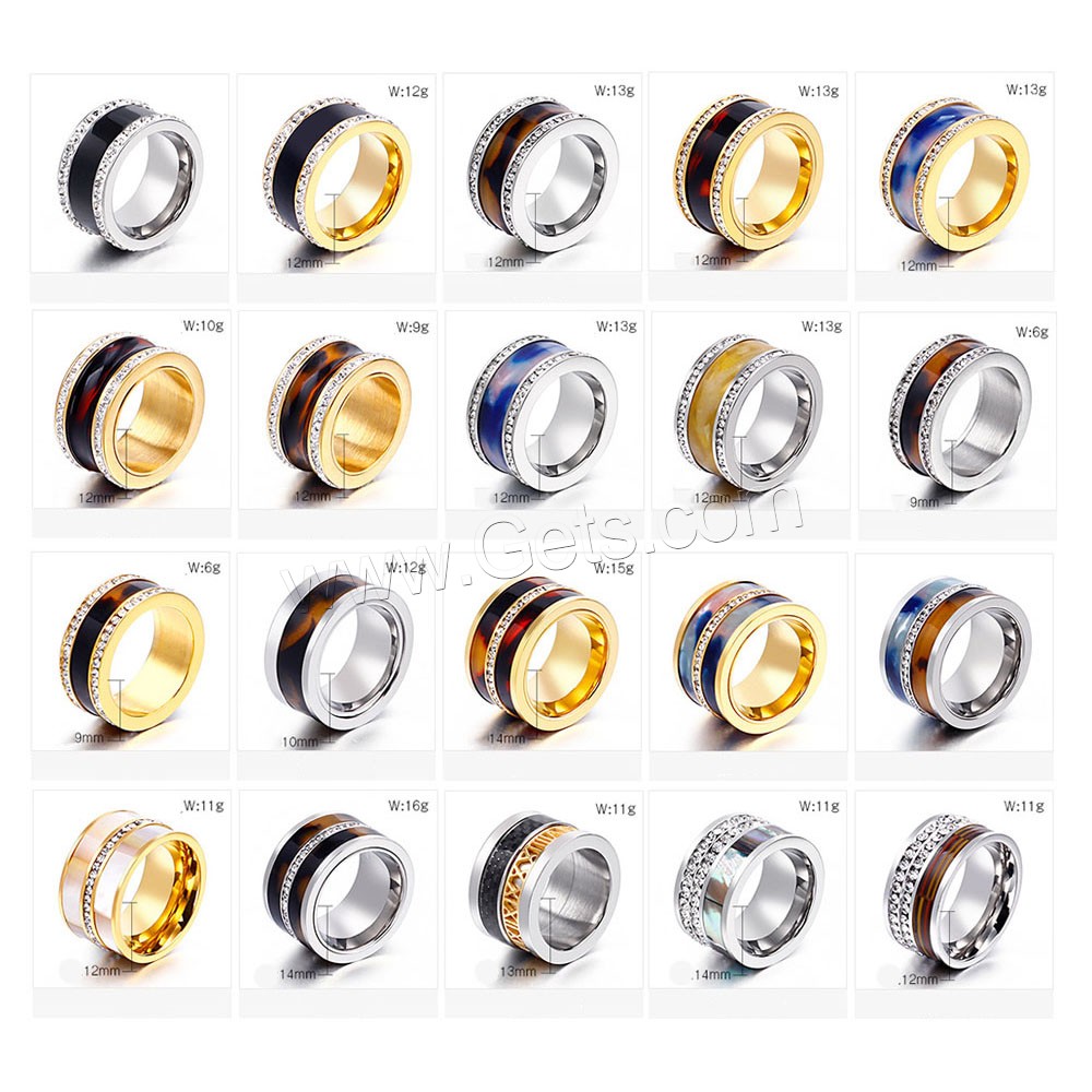 Нержавеющая сталь Rhinestone палец кольцо, нержавеющая сталь, Другое покрытие, разный размер для выбора & разные стили для выбора & Женский & со стразами, Много цветов для выбора, продается PC