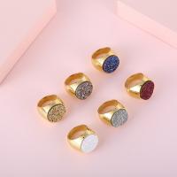 Stainless Steel Finger Ring, with Ice Quartz Agate, 18K gold plated, Unisex 