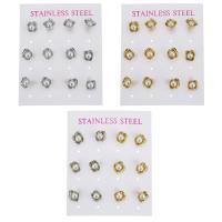 Stainless Steel Stud Earring, Stud Earring, with Plastic Pearl, plated, 6 pieces & fashion jewelry & for woman 8mm 