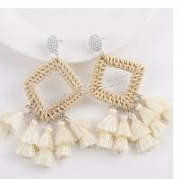 Fashion Tassel Earring, Rattan, with Zinc Alloy, gold color plated, Bohemian style & for woman 55mm 