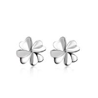 Sterling Silver Stud Earring, 925 Sterling Silver, Four Leaf Clover, platinum plated, hypo allergic & for woman 